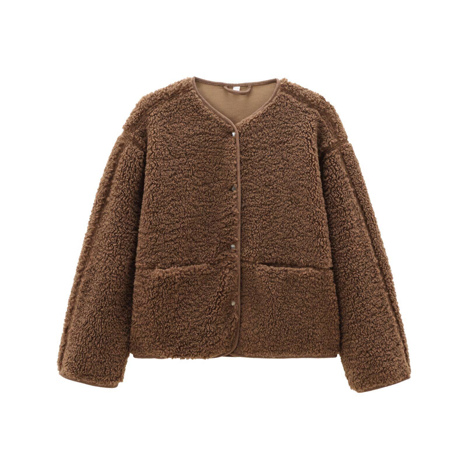 

TAOP&ZA Женская удобная толстовка с круглым вырезом из флиса тедди - Осенне-зимний стиль Extra Small коричневый