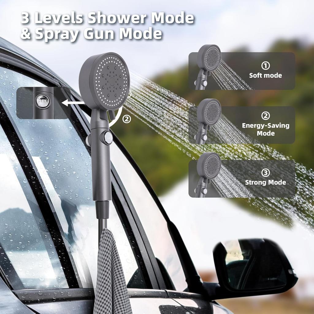 Portable Camping Shower 7800mAh Rechargeable Shower Pump Filtered Showerhead 2M Hose for Outdoor Hiking Beach Travel