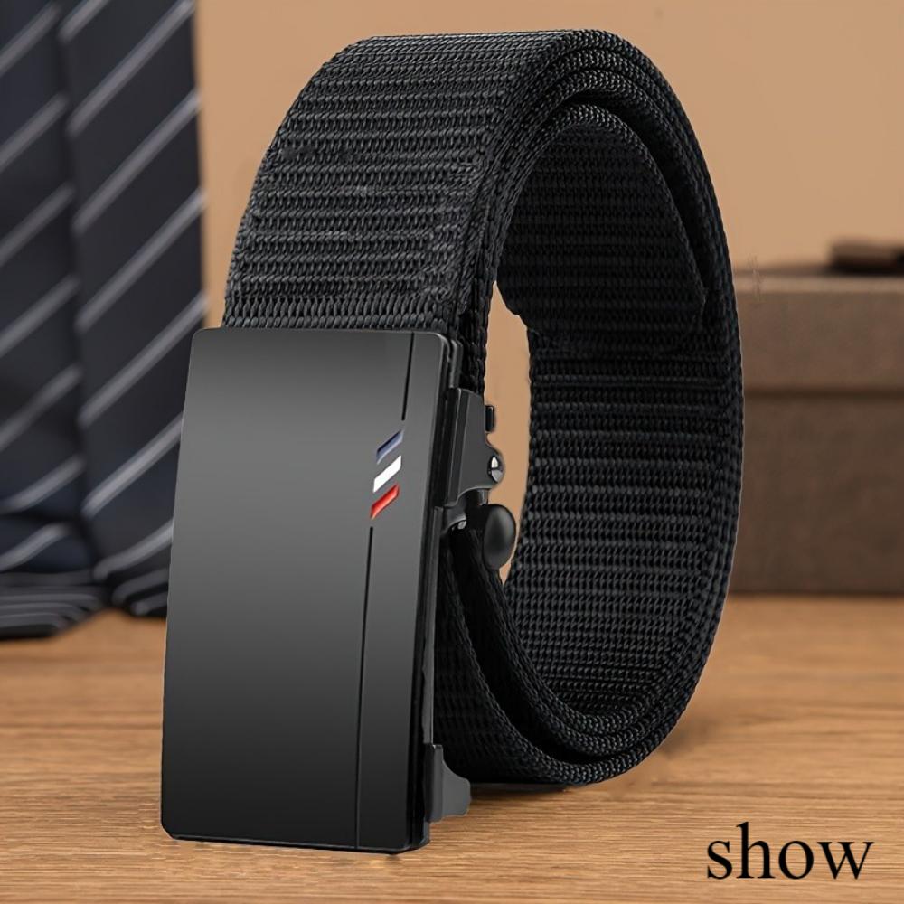 Men's Fashion Canvas Belt Automatic Buckle - Suitable for Outdoors with Jeans, Wear Resistant Waterproof Sports Belt, Black