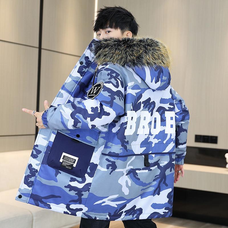 

Autumn Winter Thicken Warm Medium To Long Jacket for Men Hooded Parkas Coat Streetwear Jacket S синій