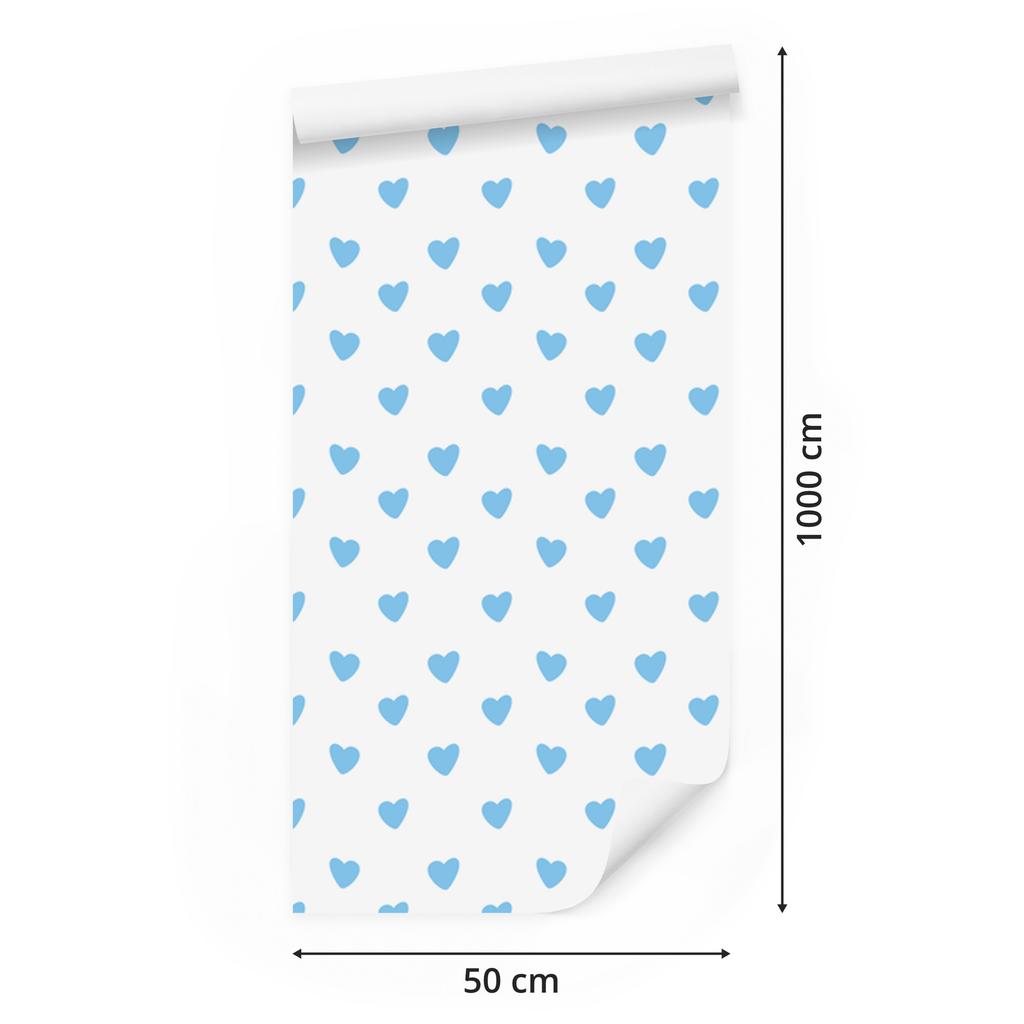 Hearts Wallpaper White and Azure 50x1000