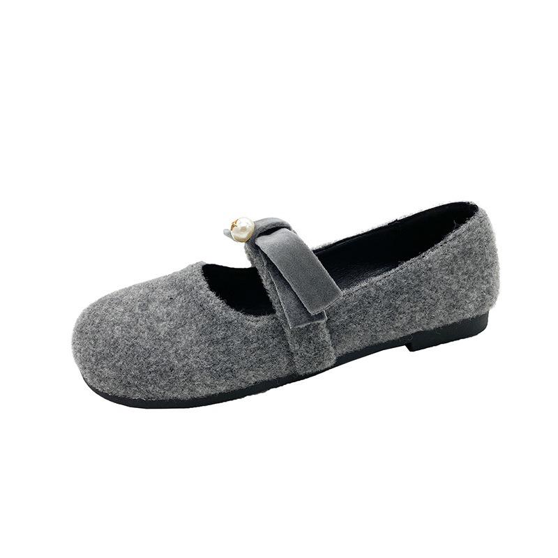 Зимние туфли Мэри Джейн, летние туфли с бантом в стиле ретро, пушистые, женские туфли-одинарки с жемчугом, с небольшой внутренней высотой подъема