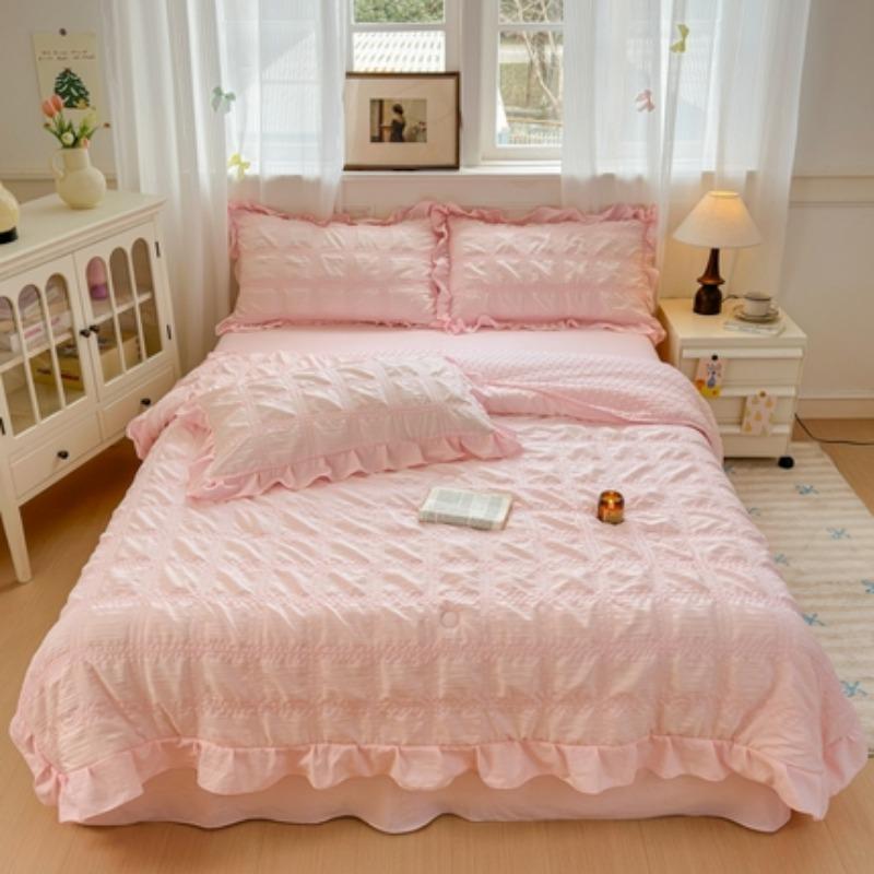 New Fashion Solid Color Lovely 7D Bean Korean Version Seersucker Single Summer Cool Quilt Breathable Home Quilt