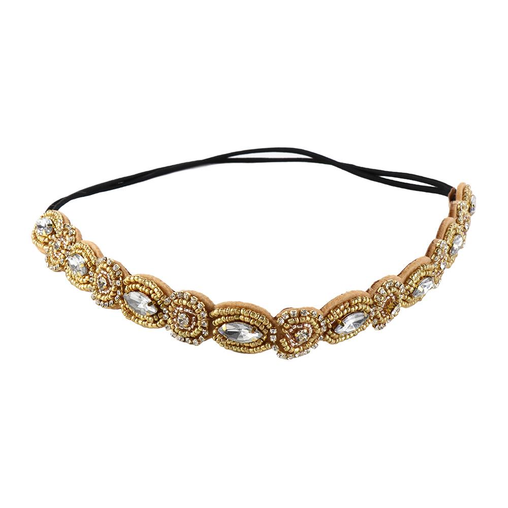 Headwear Makeup Party Turquoise Korean Style Headband Elastic Bohemian Hair Accessories Rhinestone Beaded Hairband