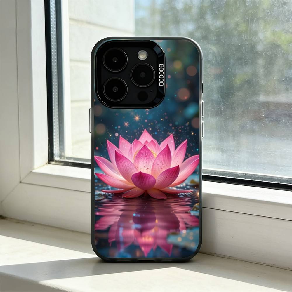 Leuchtend Helle Lotusblume Handyhülle Für iPhone 17,16,15,14,13,12,11 Plus,Pro Max,XS,Bunte Silberne Schwarze Hülle