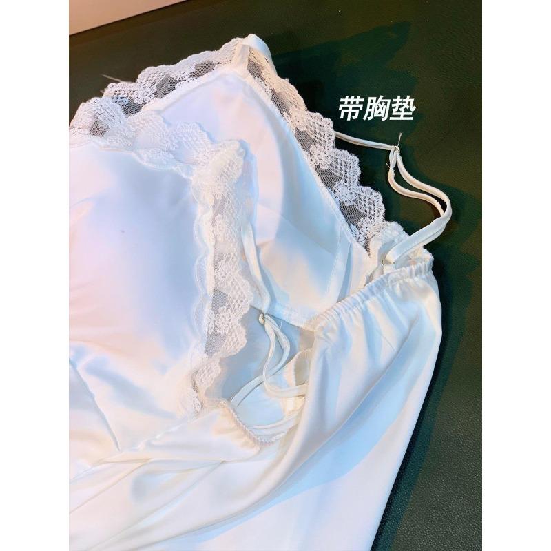 Pajamas Women's Summer Ice Silk Nightgown Two-piece Set High-end New Pure Desire Sexy Loungewear Spring and Autumn
