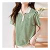 Navava Casual Cat Embroidery Striped Short Sleeve Polo Shirt Nt677