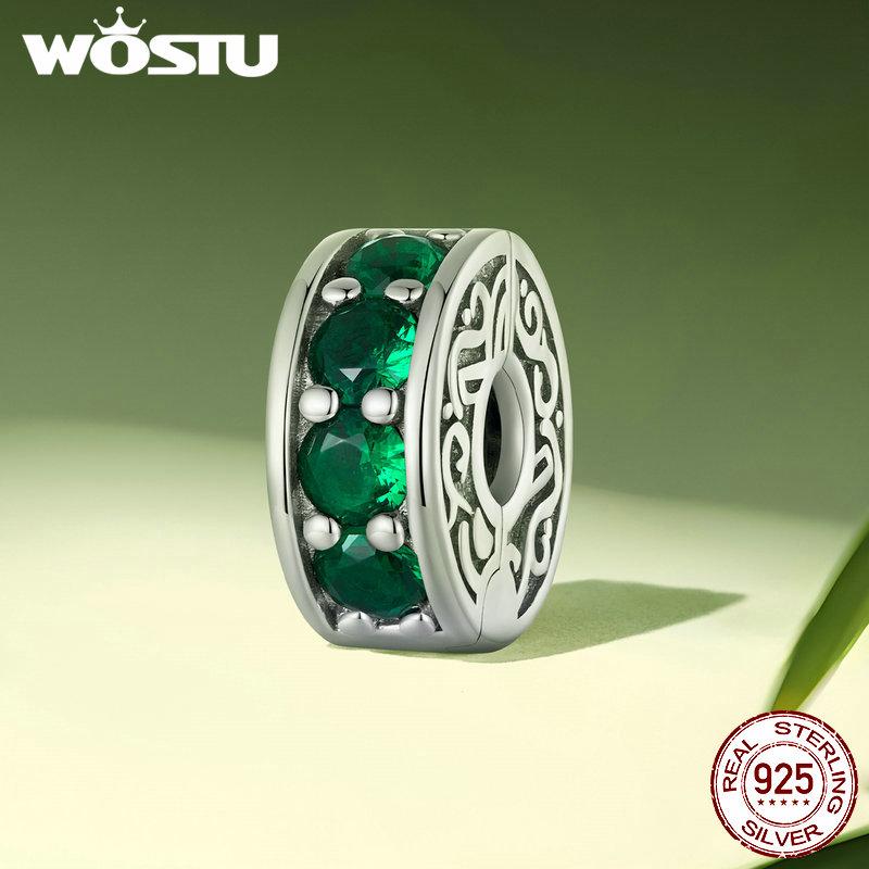 WOSTU 925 Sterling Silver Roses & Moon Dragonfly Charm Four-leaf Clover Beads for Women Girls Bracelet & Bangle DIY Jewelry