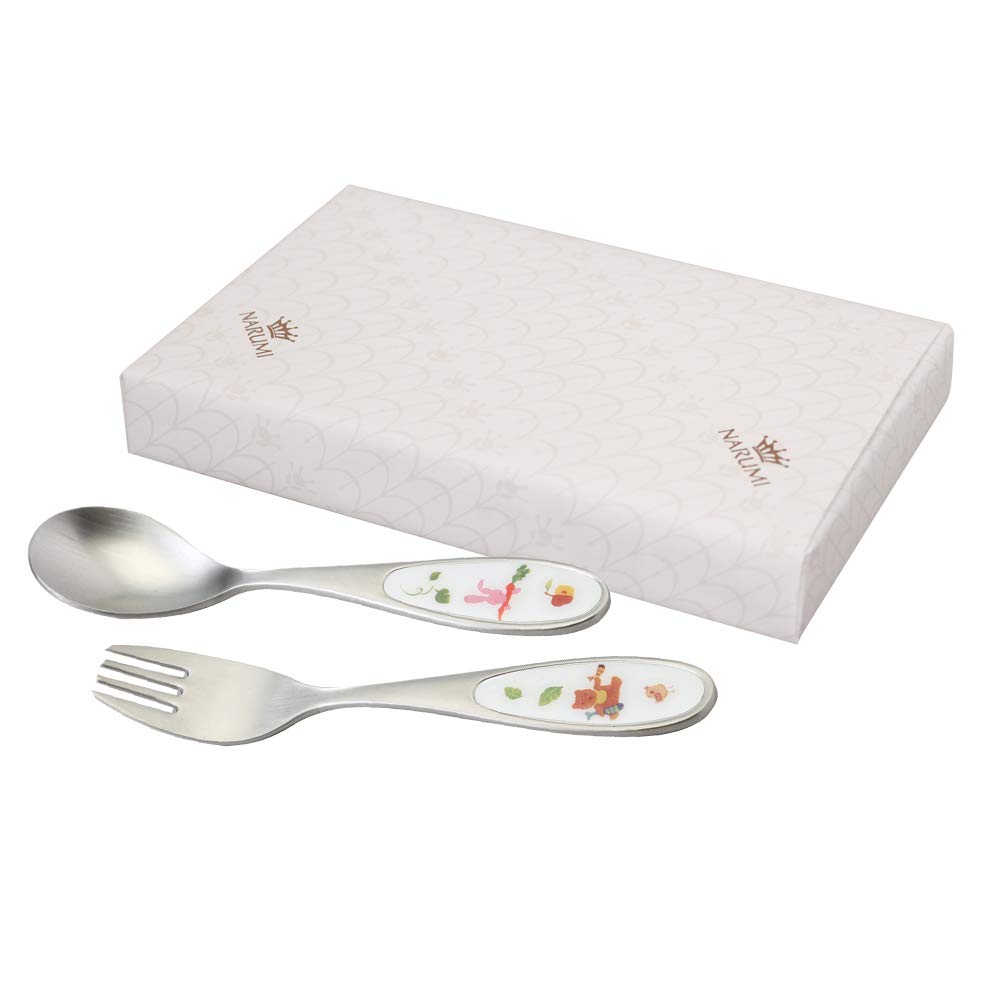 NARUMI Bestikk Spiseskje og Perfekt for Baby Første og Baby Narumi Original Laget i Barnesett, "La oss Sammen!" 2-delt sett gaffel,