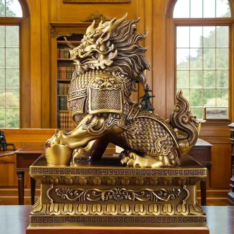 Pure Brass Male And Female Pair Ornaments Wealth Gathering Fortune Kirin Living Room Entrance Home Office Desk Decorations
