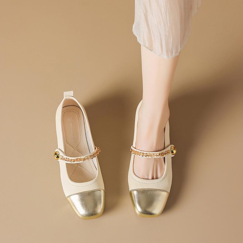 Women Shoes Fashion Leather Casual Mary Jane Shoes Girl High Heels Shoes Square Toe Pumps