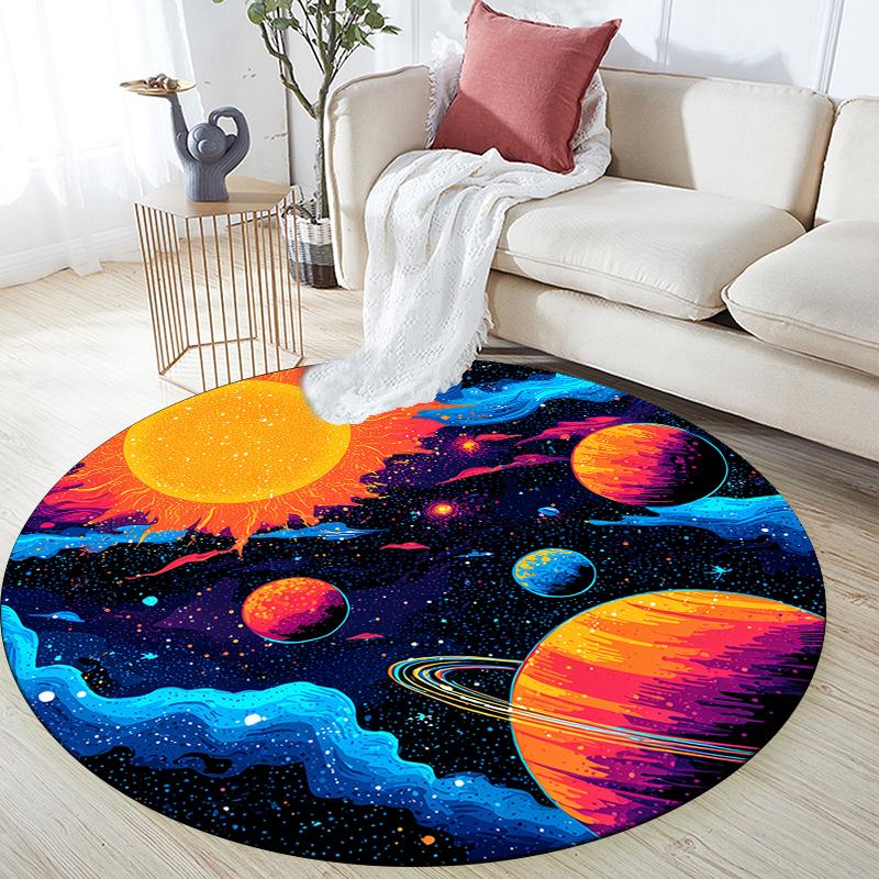 Solar System Pattern Round rug,Carpet Rug for Living Room Bedroom Sofa Playroom Decor,Non-slip Floor Mat,Holiday Gifts and Birthday Gifts.