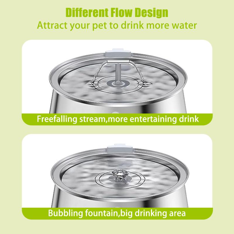 4L Cat Water Fountain Round Stainless Steel Automatic Drinking Fountain Double Outlet Cat Drinker Suitable for Two Pet Dog Cat