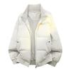 Unisex Winter Stand Collar Padded Cotton Jacket Rib Cuff Warm Zipper Short Coat Couple Loose Casual Outerwear for Men Women