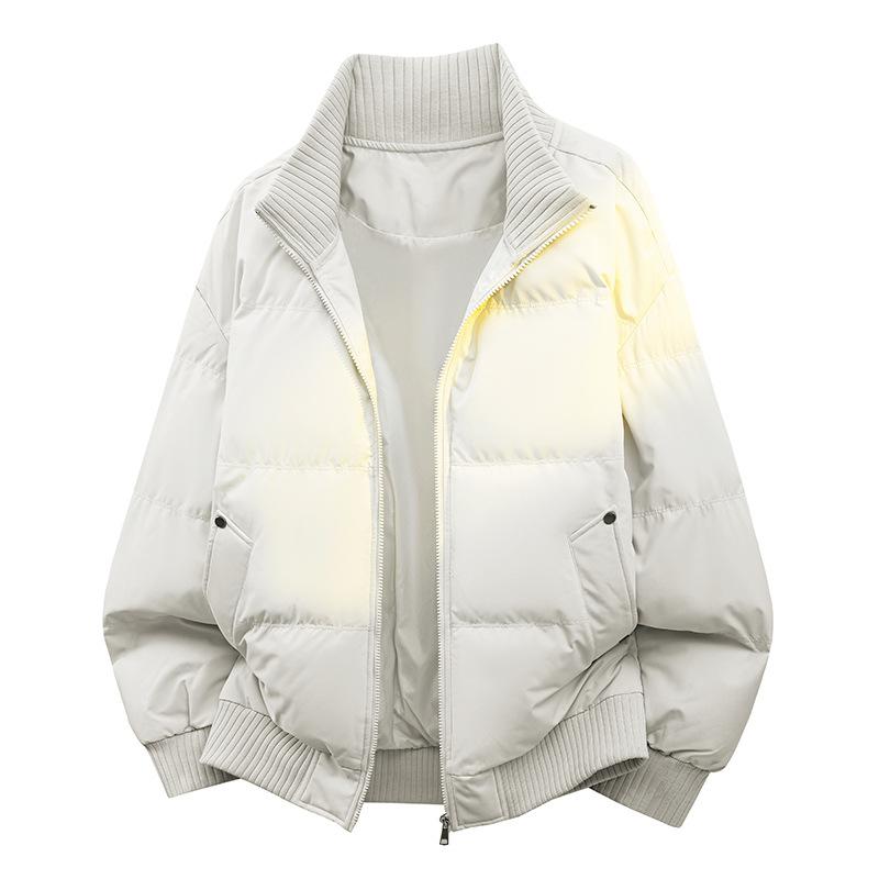 Unisex Winter Stand Collar Padded Cotton Jacket Rib Cuff Warm Zipper Short Coat Couple Loose Casual Outerwear for Men Women