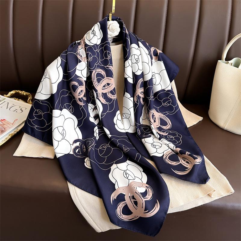 Women's Retro Twill Silk Scarf - 90cm Versatile Shawl for Travel & Sun Protection