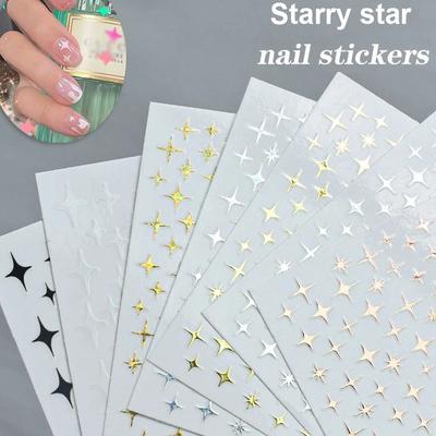 Adesivo de Unha Meteoro Adesivo Autocolante 3D Dourado e Prateado Laser Preto e Branco Adesivo de Unha Aplique DIY