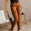Pantaloni Jogger da Donna a Colore Unito a Vita Media con Bottone e Tasche