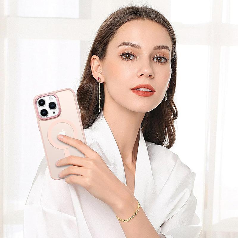 Chic Velvet Touch PC Phone Case with Zinc Alloy Lens Protective Frame for iPhone/Samsung Magnetic Wireless Charging Case Cover for Magsafe