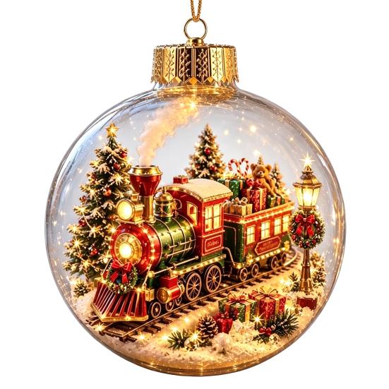 Winter Wonderland Decorations Lighted Clear Christmas Ball Ornaments, Cute Santa Claus/Tree/Snowman/Angel Figure Inside Warm Light Holiday