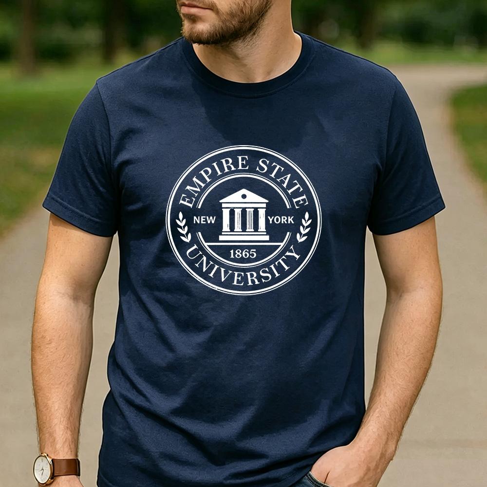 Empire State University NY Temple Seal Est 1865 Graphic T Shirt Unisex Crew Neck Short Sleeve Fan Holiday Gift Top