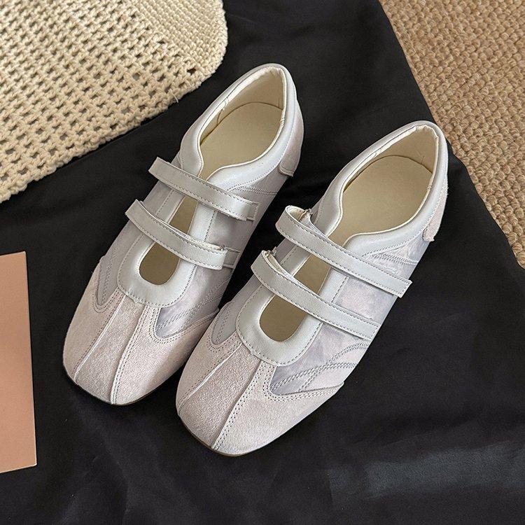 Soft Leather Version~ Velcro Casual Mary Jane Women's Shoes Versatile French Ballet Style Single Shoes Round Head Sports Flats