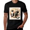 Ukiyoe Cats Tshirt Basic Solid Color Casual Tee Shirt