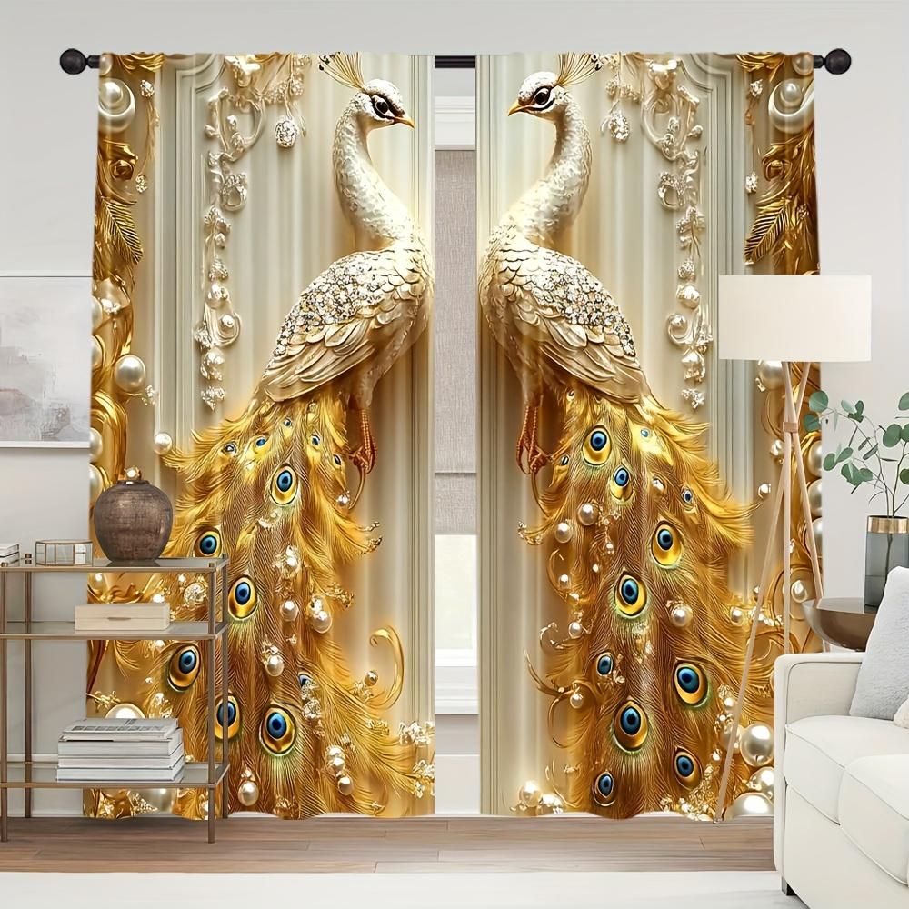 

2pcs- Noble Golden Peacock Polyester curtains, Pole bag curtains 42*84, Bedroom, living room, home room decoration 14Wx39L(35x100CM)x2