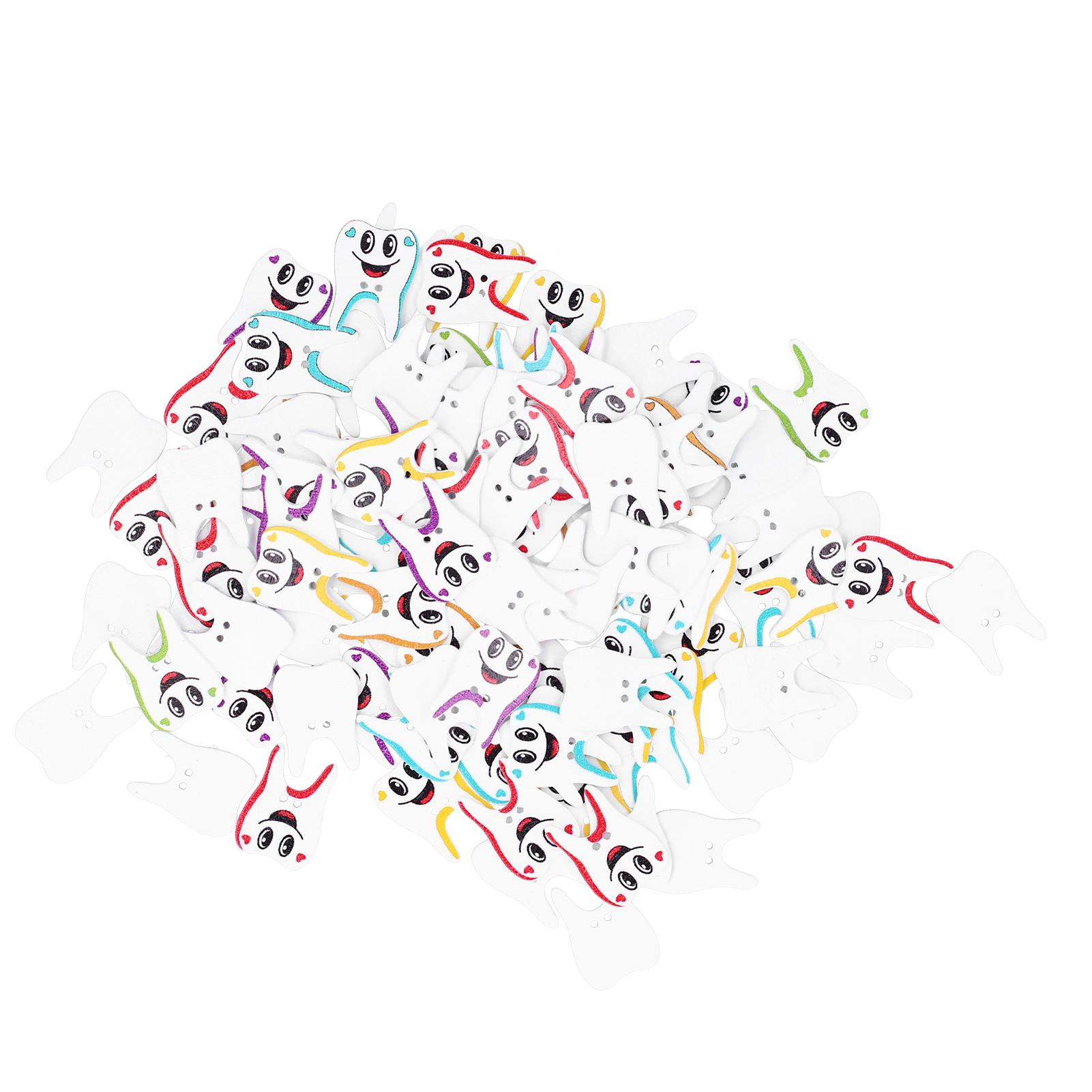 

100Pcs Wooden Buttons Cartoon Teeth Shape Mixed Color painting Button Scrapbook Decor