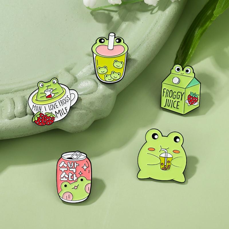 Frog Cute Charming Milk Shape Brooch Delightful Metal Pin For Sweet Lovers Fashion