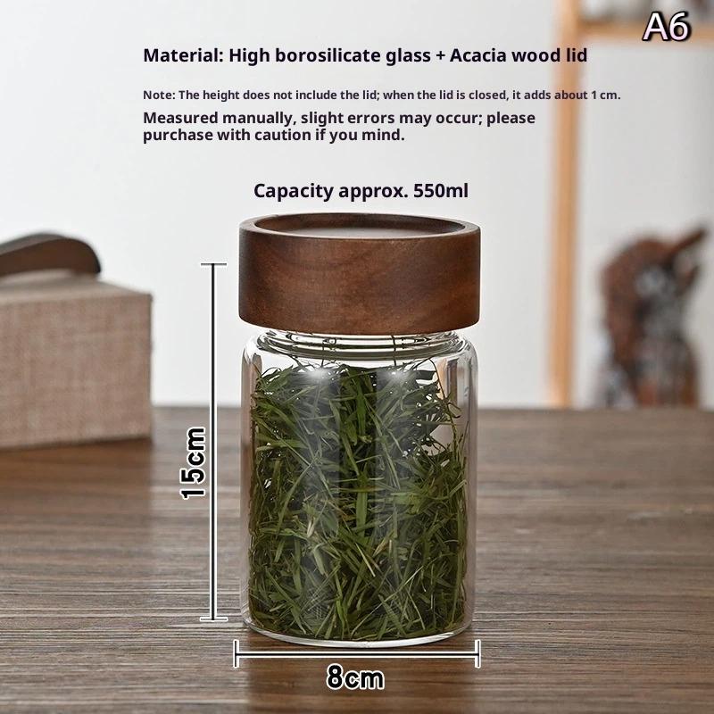 With Wood Lid Food Storage Jars Candy Dried Jars Household Organizer Coffee Beans Sealed Tank Transparent Glass Container