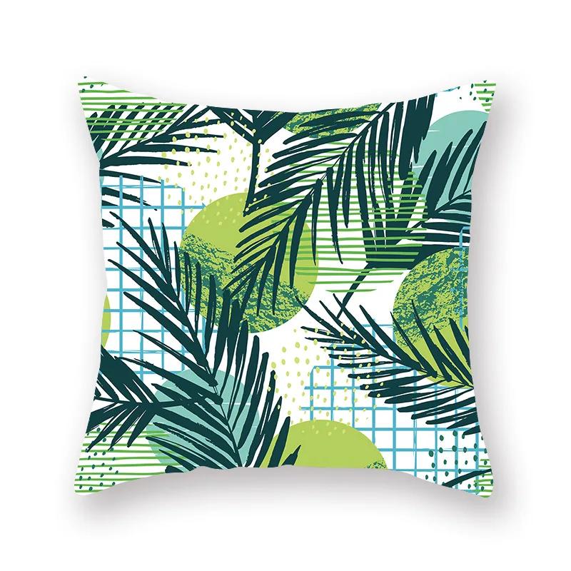 Polyester Decorative Throw Pillows Case Tropical Green Plants Palm Sofa Cushion Cover For Home Living Room Decoration