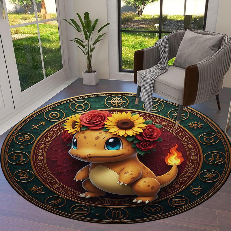 Retro Pokemon Round Area Rug,Carpet Rug for Living Room Bedroom Sofa Playroom Decor,Non slip Floor Mat