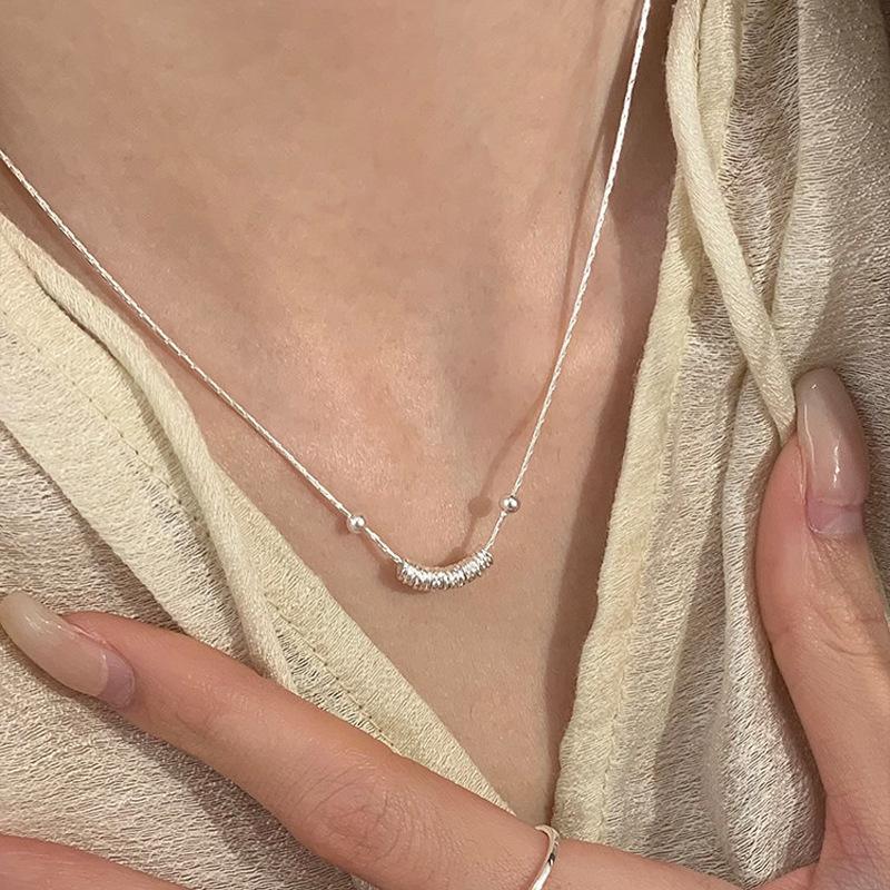 PANJBJ 925 Sterling Silver Geometry Beading Necklace for Women Ins Design Snake Chain Daily Versatile Jewelry Gift Dropshipping