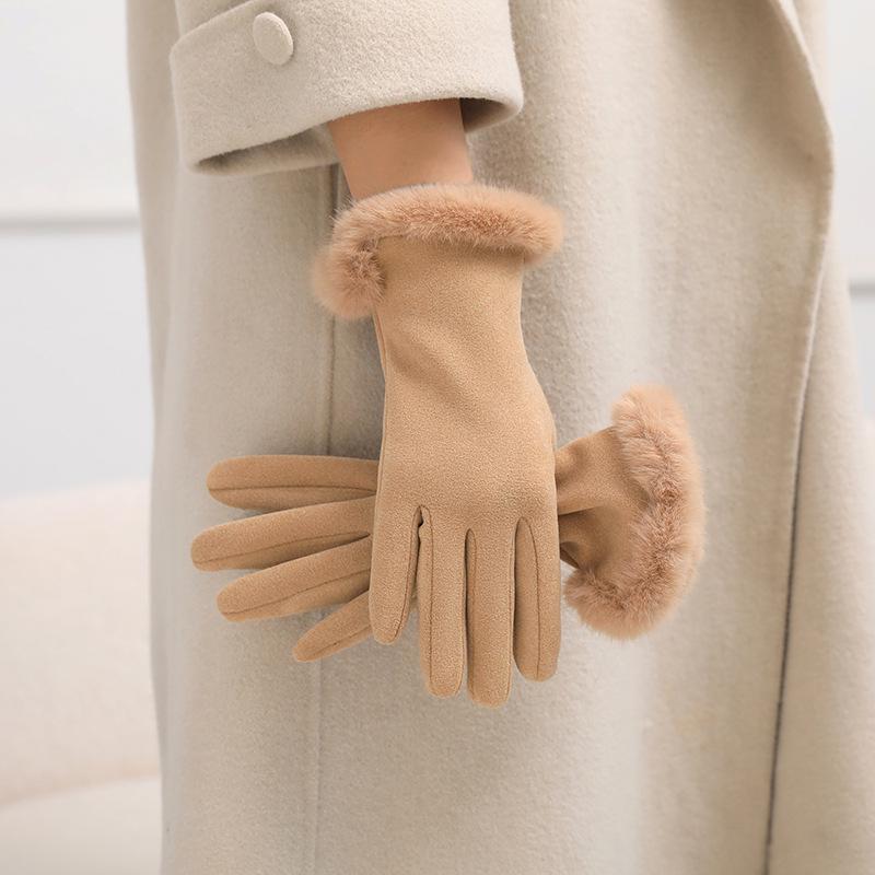 Women's Winter 2025 Touchscreen Cycling Gloves - Windproof, Cold-Proof, Split-Finger Design with Fur Trim.