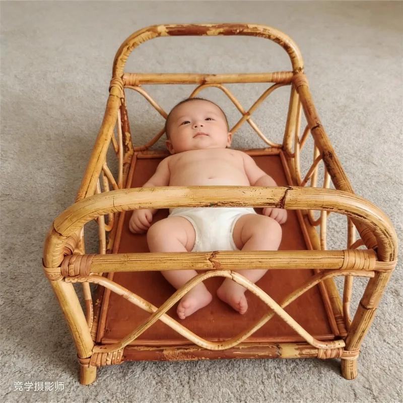 1pc Vintage Handmade Basket Newborn Doll Bed Prop Infant Studio Shoot Boys Girls Portrait Photography Basic Practical Gear