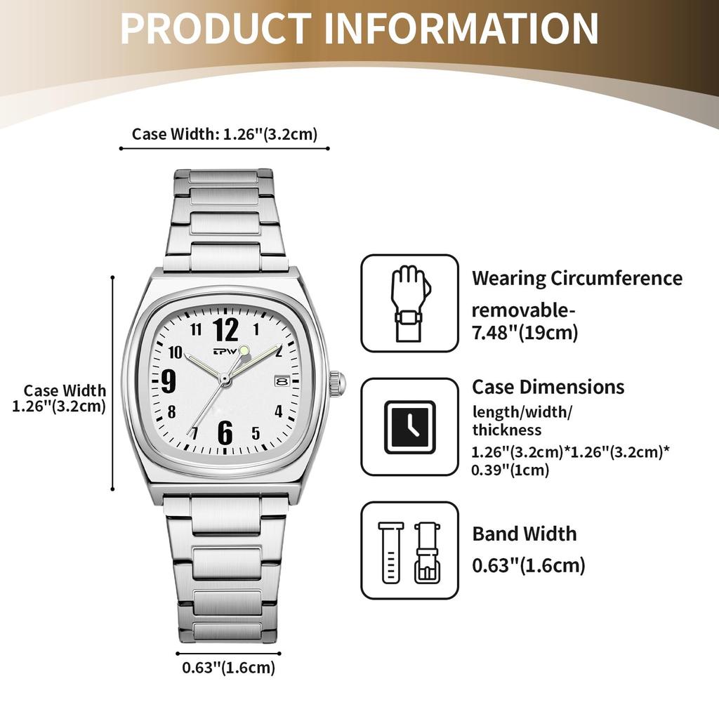 Square Watch Women Calendar Luminous Analog Display Cute Fashion Stainless Steel Band Waterproof Quartz Wristwatch Fashion Accessory - Birthday