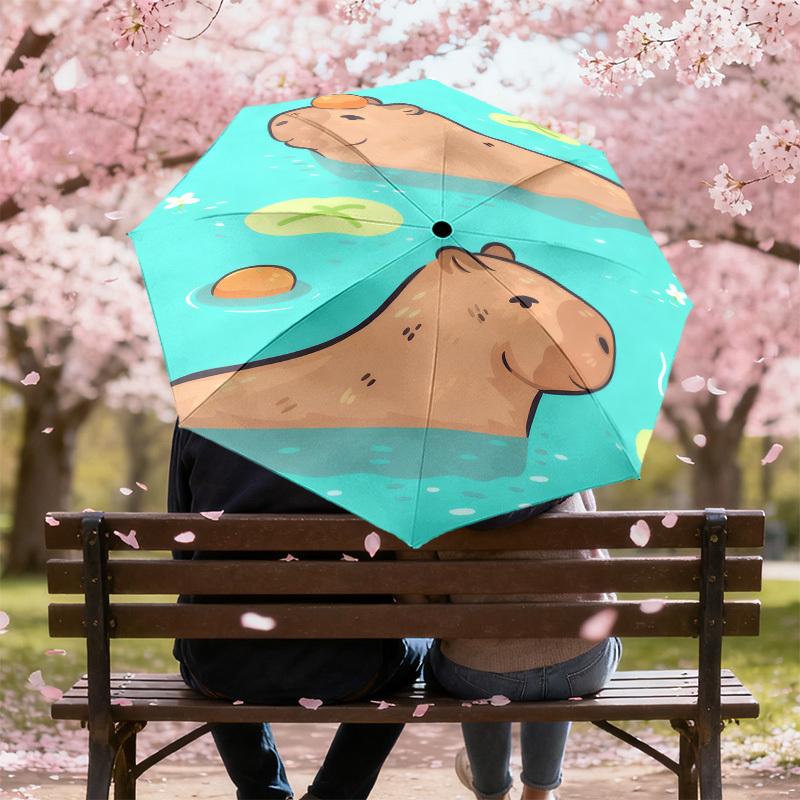 1pc Capybara Orange Pattern Umbrella Design Automatic Opening and Closing Umbrella, High-quality Travel Umbrella,  c1128005