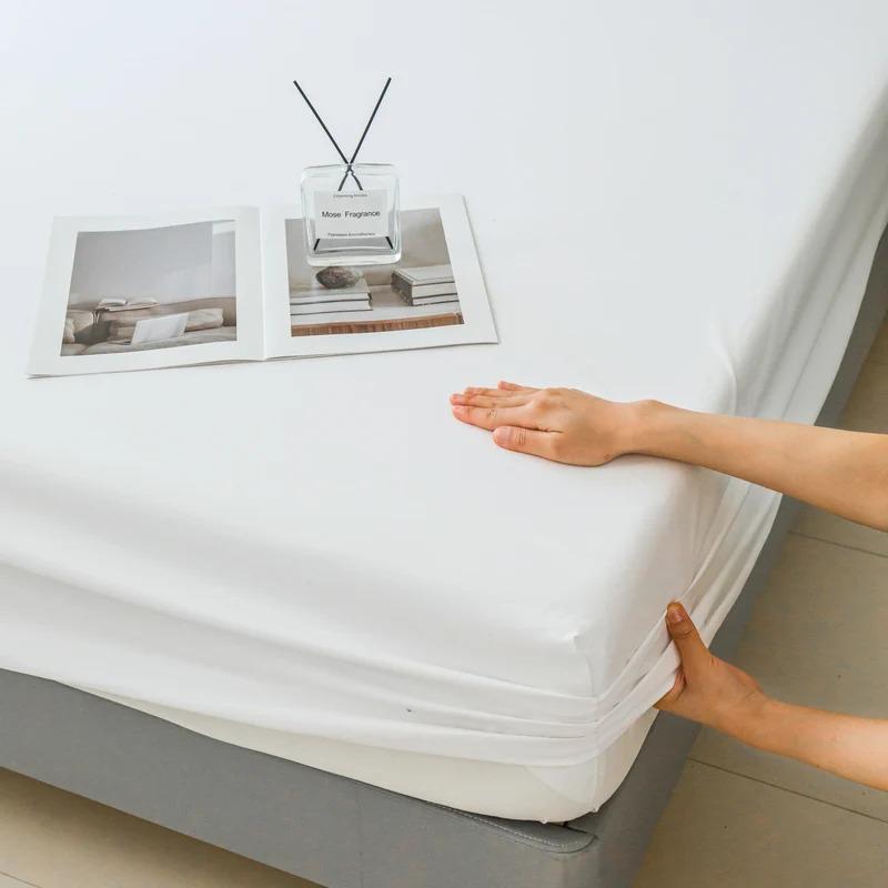 Waterproof Fitted Bed Sheet with 360 Elastic Band Mattress Protector Cover Bedspreads for Single Double King Queen Size Bedsheet