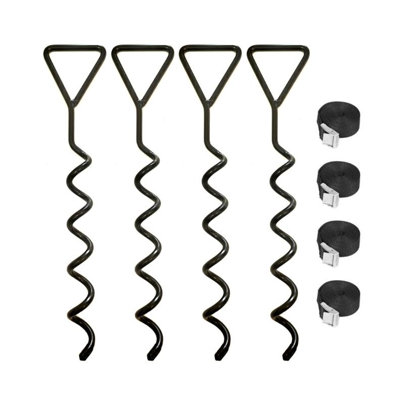 Tie Set for Tree Support, 4 Iron Loop Handle Stakes with 4 Adjustable Ties for Garden and Landscape Maintenance