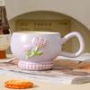 High Appearance Level Ceramic Water Cup Tulip Relief Makeup Cup with Spoon Home Adorable Minimalist Tableware Birthday Gift Mug