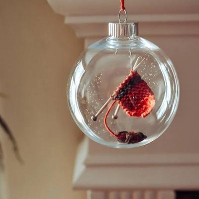 Holiday Sewing Snow Ball Ornament Plastic Clear Balls Xmas Hanging Ornament Seamstress Gift for Knitters Yarn Lovers