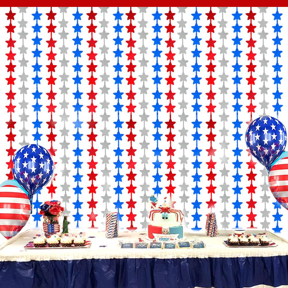 Beautiful Red Blue And Silver Starry Curtain For Independence Day Party Decorations