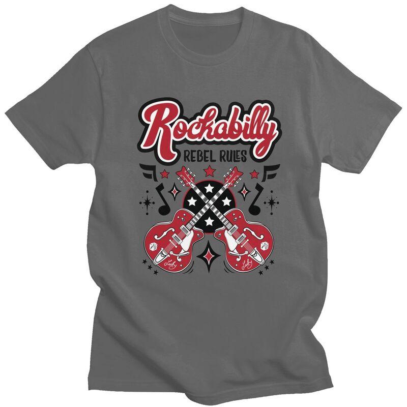 Custom Rockabilly Music Rock And Roll Guitar T Shirt for Men 100 Cotton Tees Short Sleeve Tshirt Slim Fit Clothing Gift