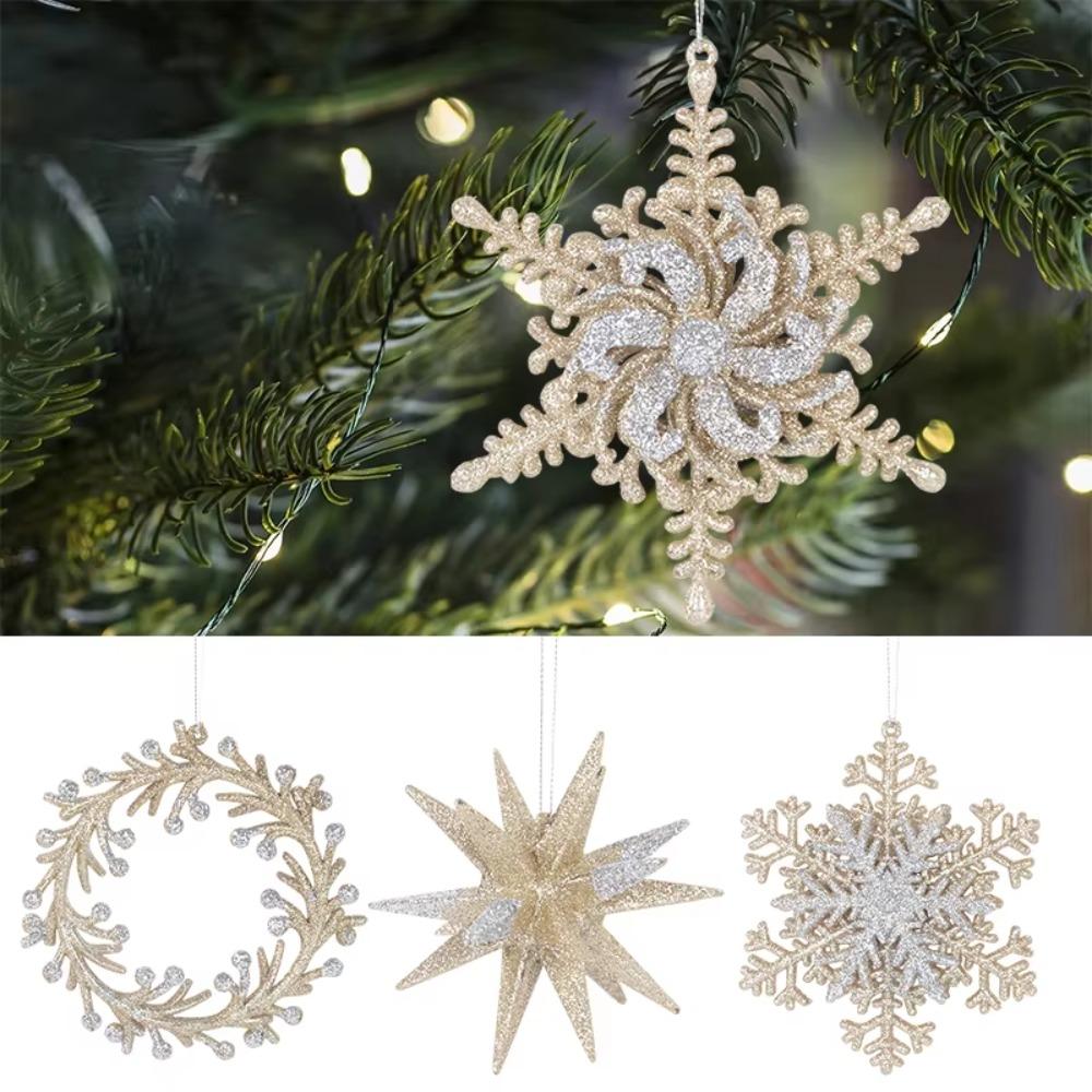 Glitter Christmas Hanging Ornament Champagne Wreath Decoration Xmas Tree Snowflake Pendant  Navidad