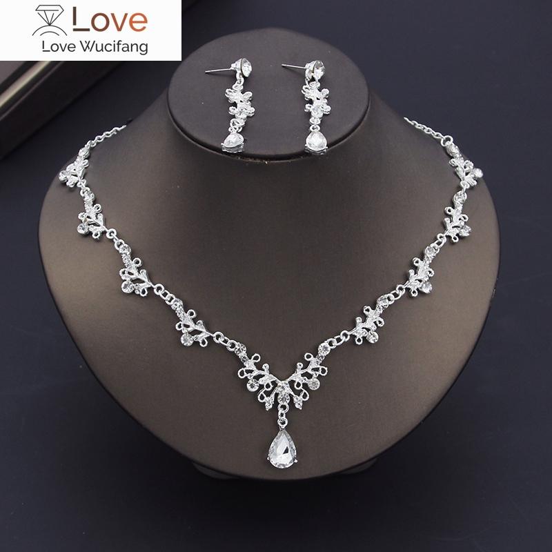 

Комплекты свадебных украшений из кристаллов золотого и серебряного цвета для женщин, серьги, свадебное колье, комплекты свадебных украшений для невесты, модные комплекты украшений золотой