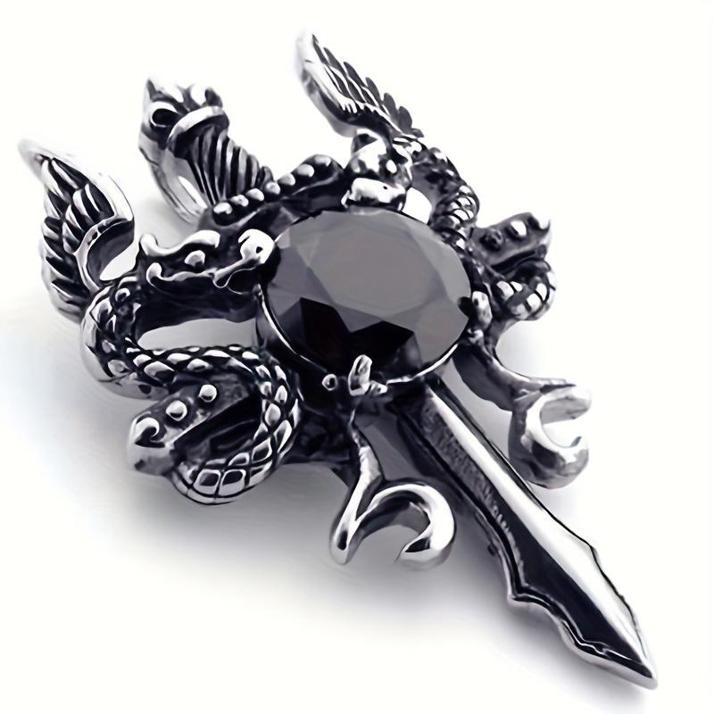 1/2pcs Fashion Gothic Knight Double Dragon Holy Sword Cross Pendant Necklace - Vintage Punk Rock Style-Suitable for Women and Men's Daily Wear-Classic