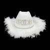 Handmade Wedding Party Cowgirl Hat with Pearl BRIDE Letter Bridal Western Fedoras Hat with Plush Trim for Photography