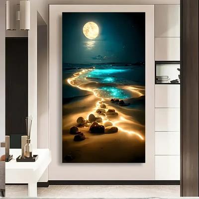 Moon Seascape Oil Painting Room Bedroom Decorative Wall Painting Bedroom Background Wall Art Aesthetic Decoration Poster