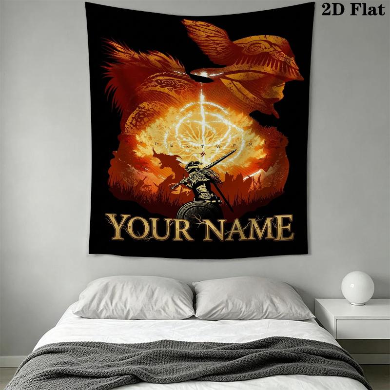 Custom Name Elden Ring Wall Tapestry Aesthetic Wall Hanging Printed Fabric Blanket Decorative Tapestries for Bedroom Living Room Home Decor